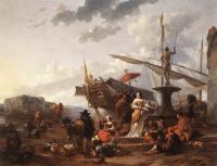 Nicolaes Berchem - A Southern Harbour Scene